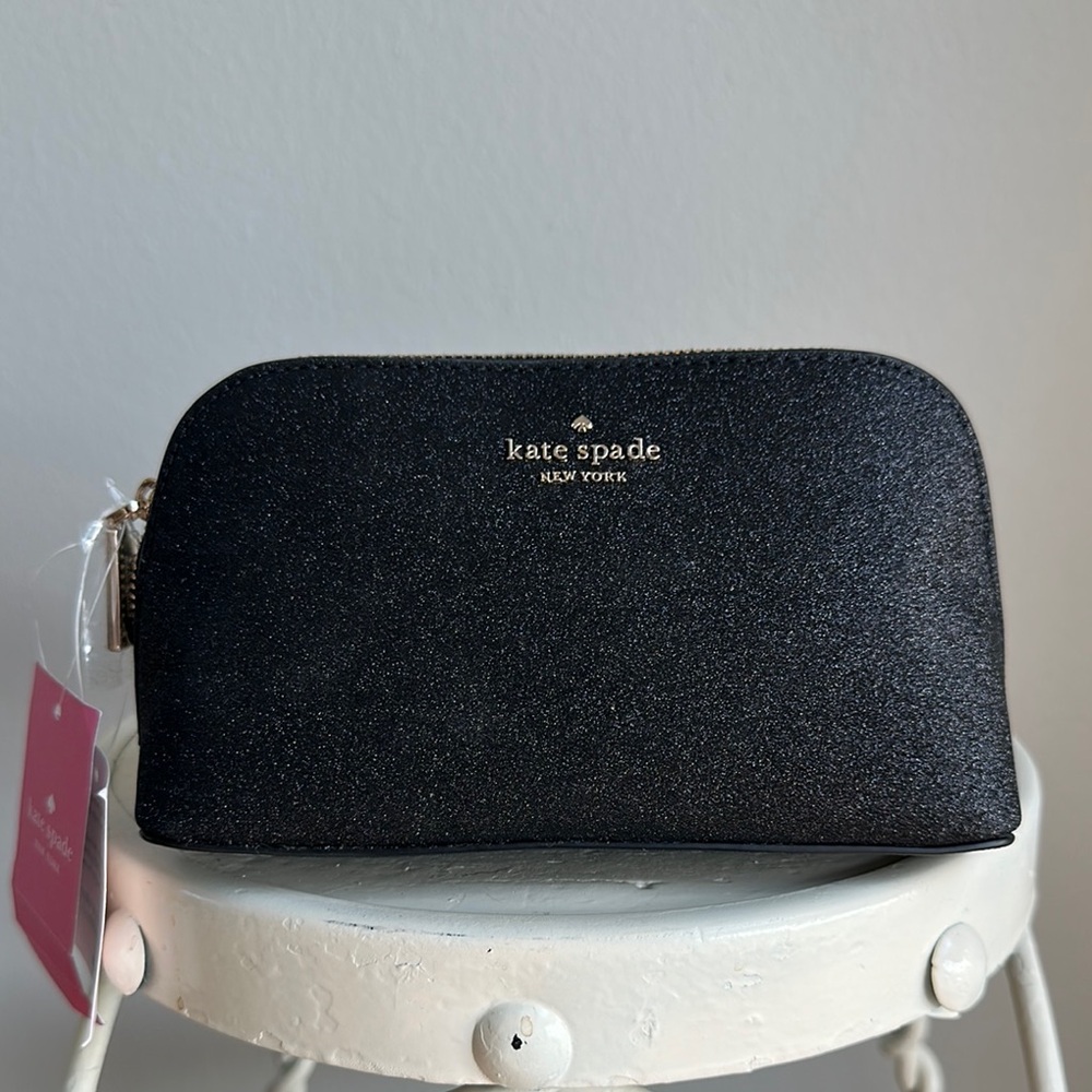 Kate Spade Shimmy Glitter Fabric Small Black Women's Cosmetic Bag
